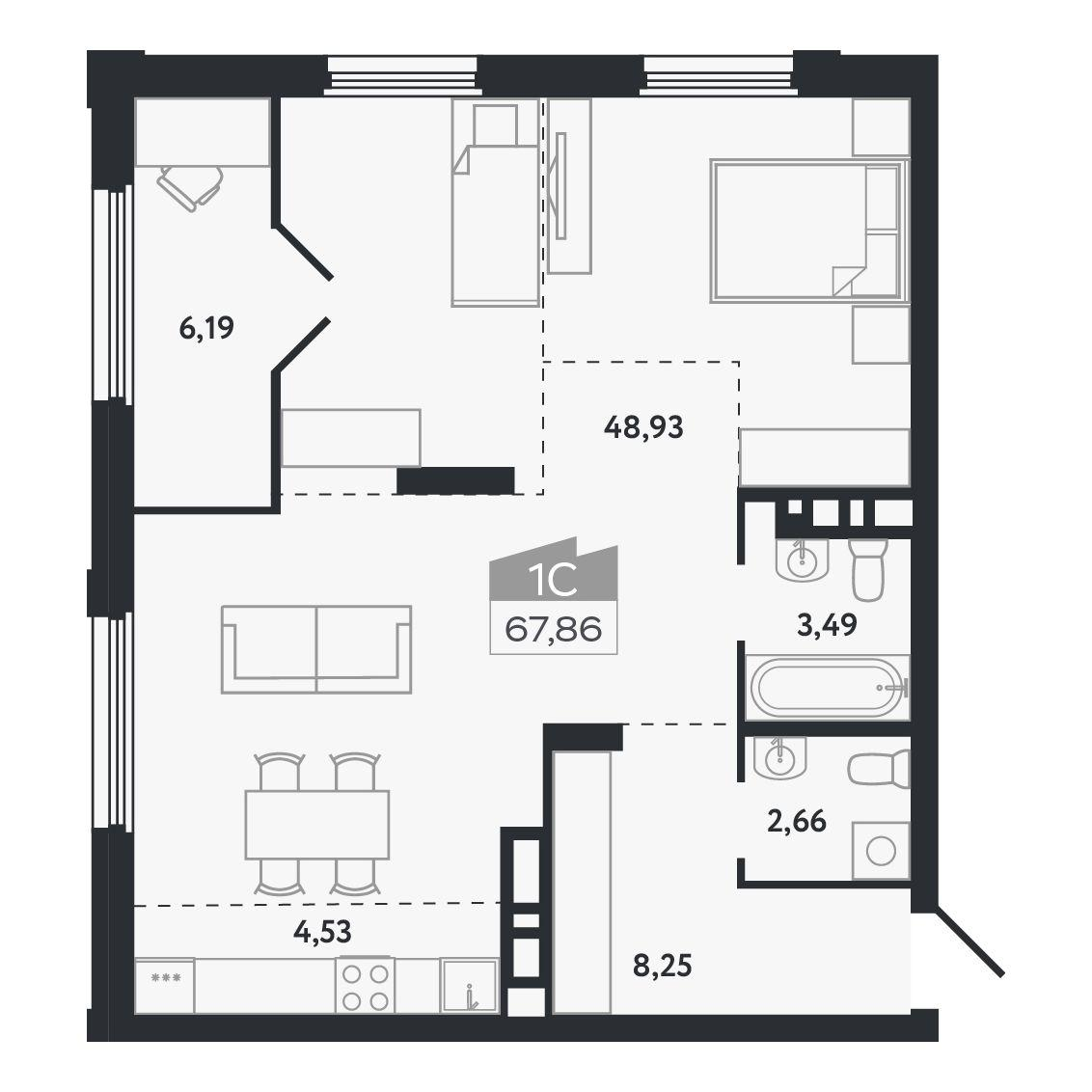 Студия 67 м2 в ЖК Квартал 1604 корпус null этаж 26