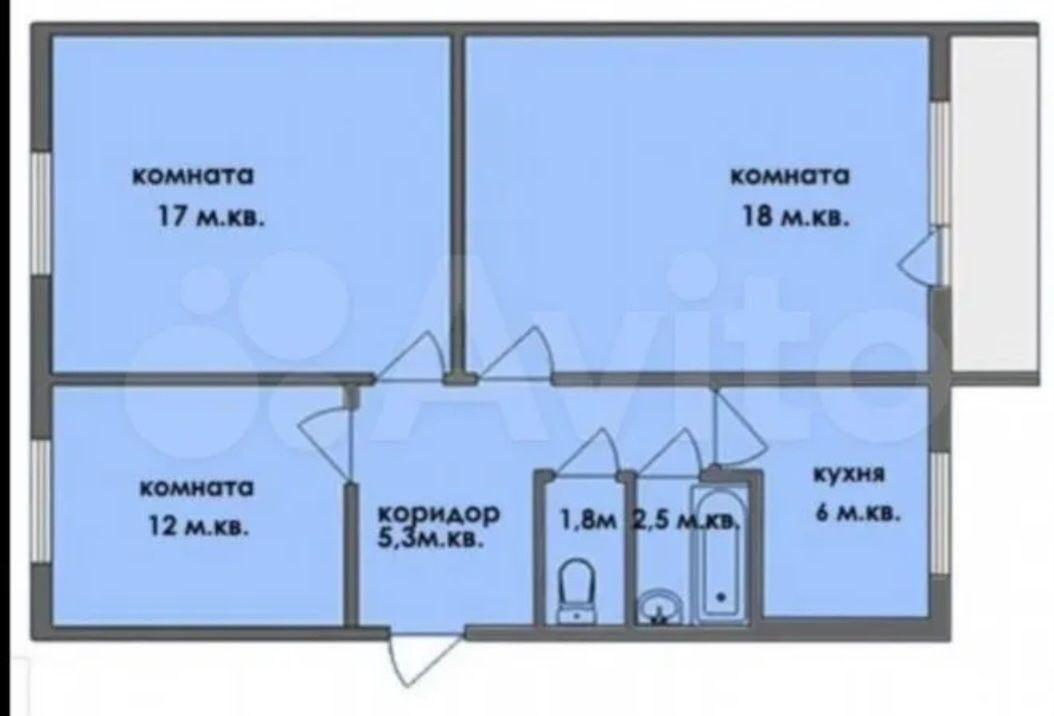 3-комнатная 61.8 м2 в ЖК undefined корпус null этаж 4