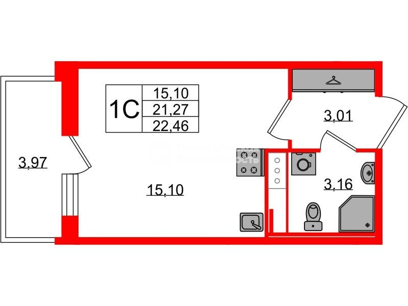 Студия 21 м2 в ЖК Астра Континенталь корпус null этаж 7
