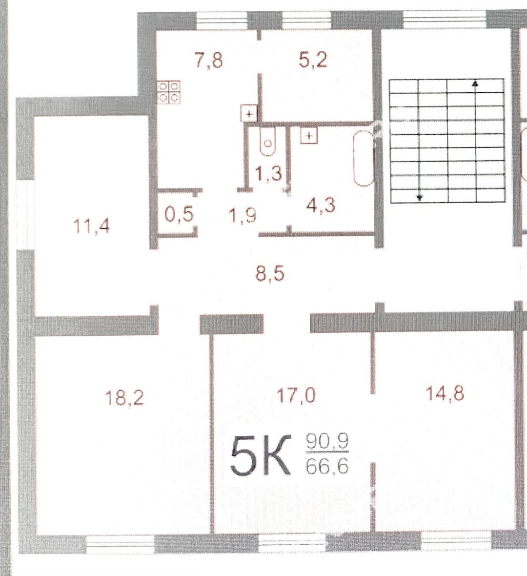 5-комнатная 91.6 м2 в ЖК undefined корпус null этаж 5