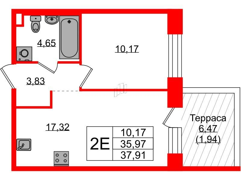 1-комнатная 37 м2 в ЖК PLUS Пулковский корпус null этаж 1