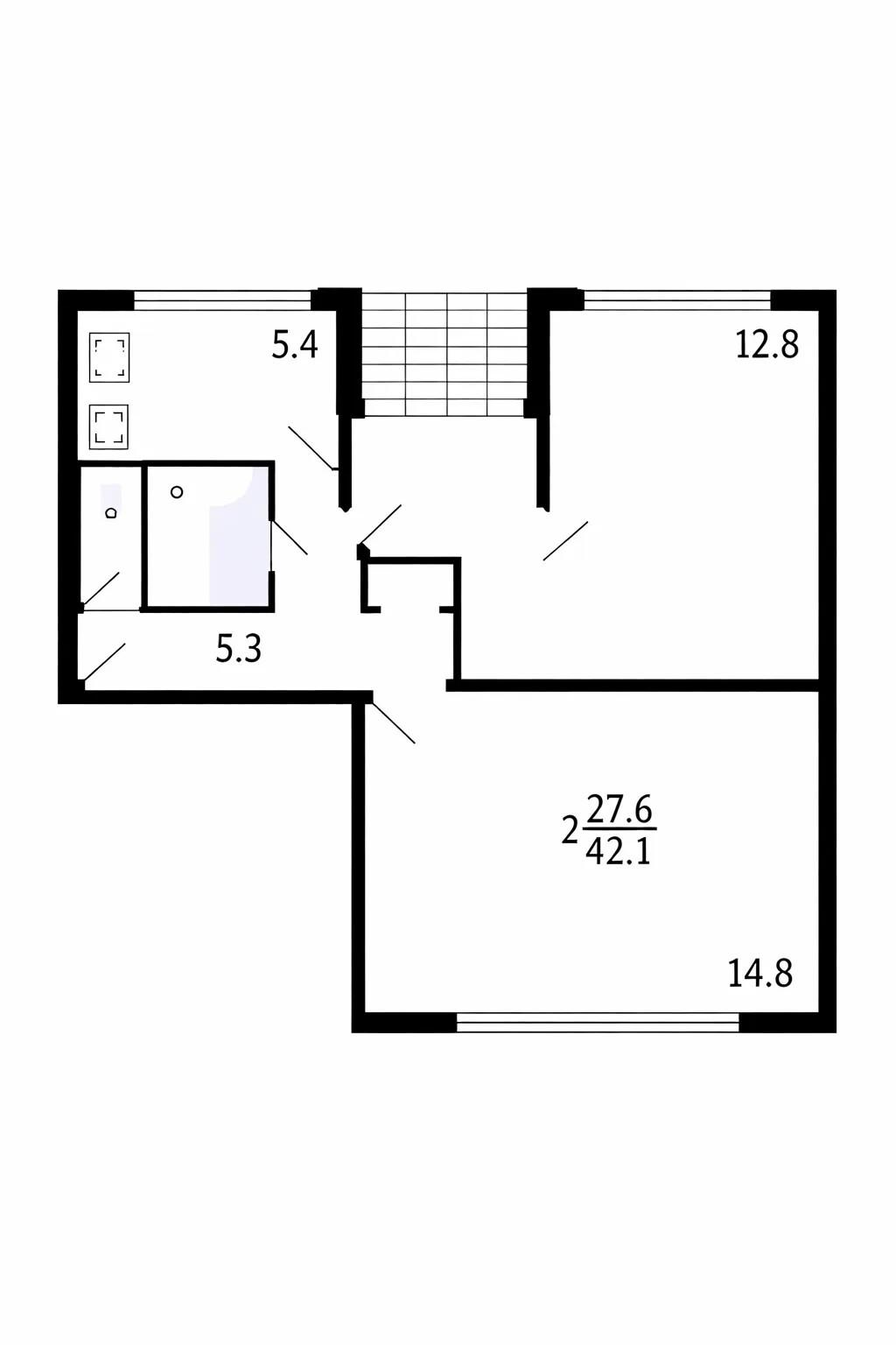 2-комнатная 42.8 м2 в ЖК undefined корпус null этаж 2