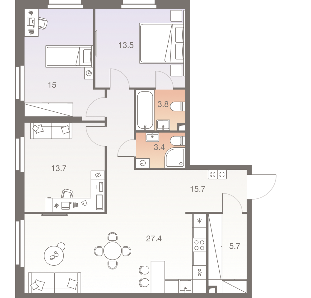4-комнатная 98 м2 в ЖК Twelve корпус null этаж 12