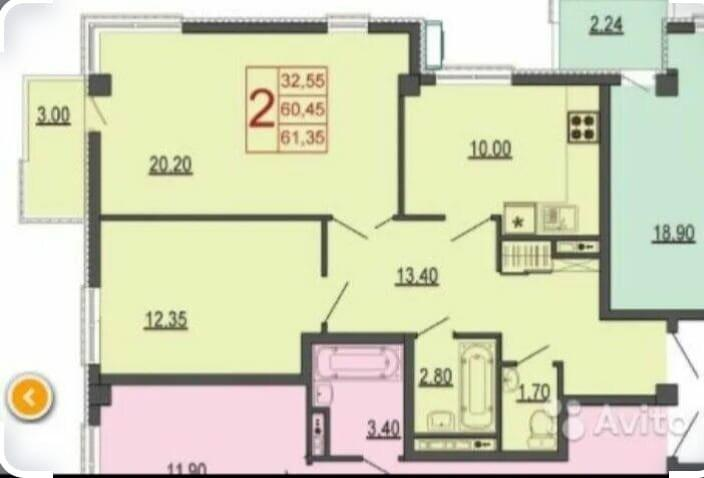 2-комнатная 61 м2 в ЖК undefined корпус null этаж 4