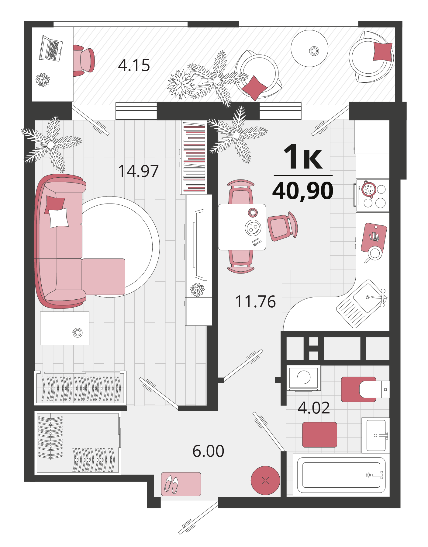 1-комнатная 40 м2 в ЖК Родные просторы корпус null этаж 16