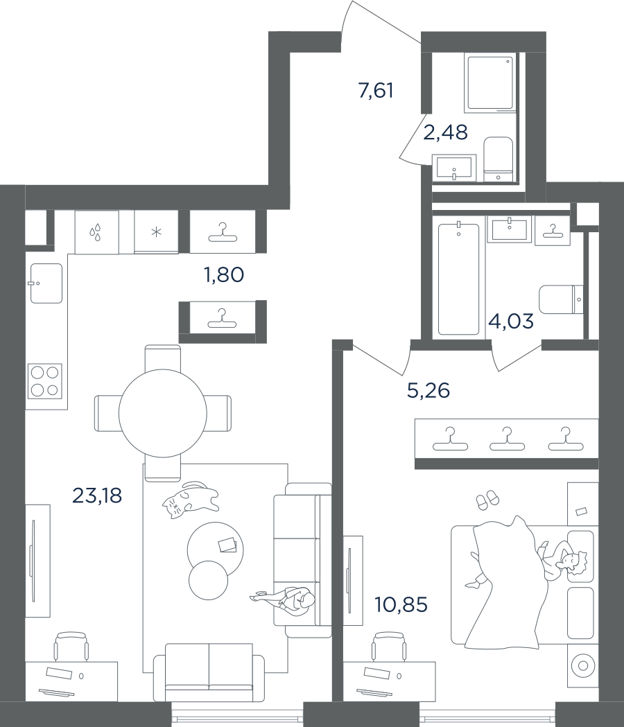 1-комнатная 55 м2 в ЖК ULTIMACity корпус null этаж 27