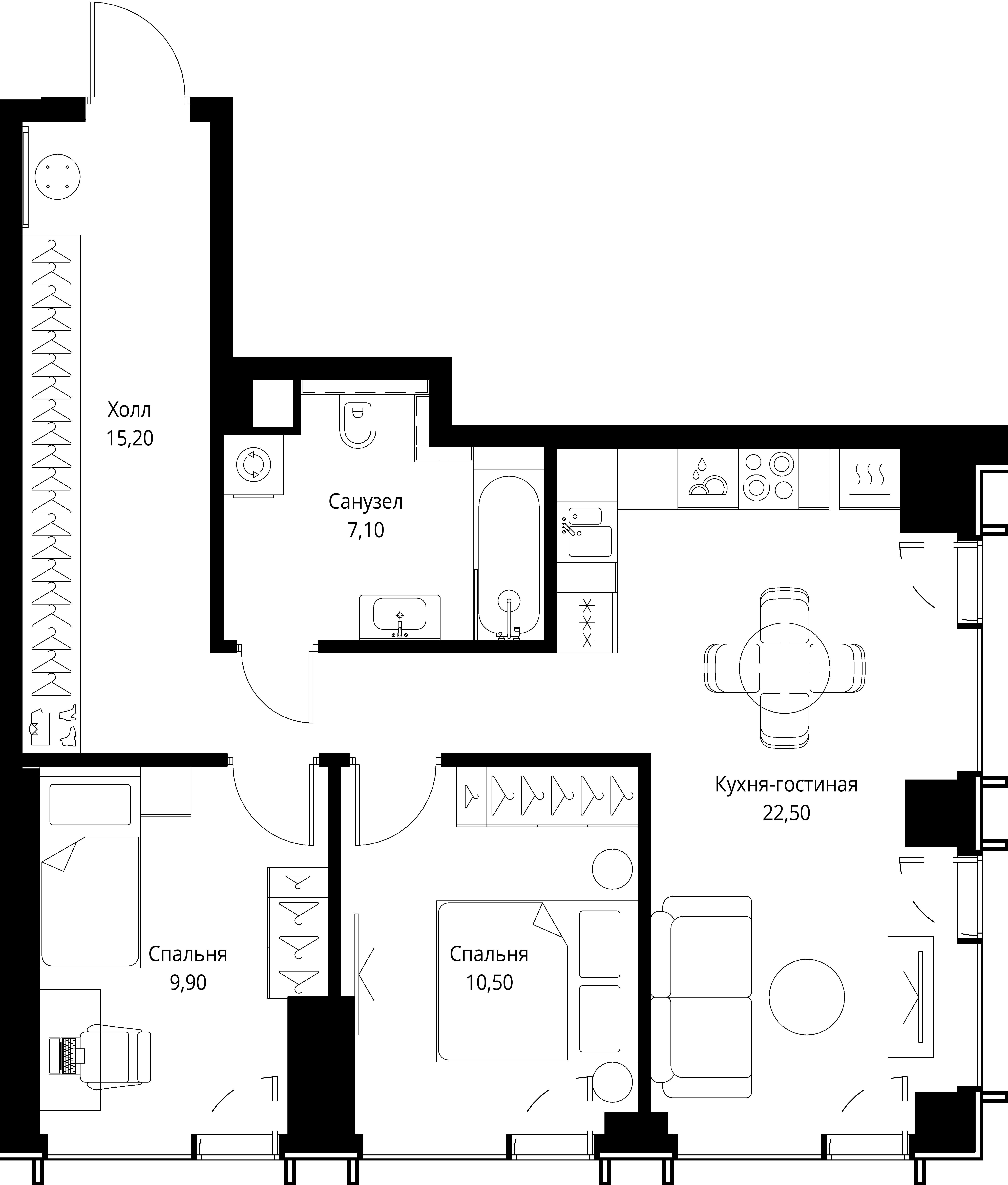 2-комнатная 66 м2 в ЖК VEER корпус null этаж 11