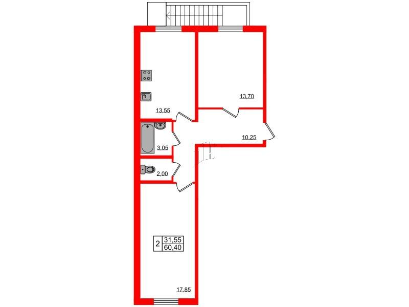 2-комнатная 60 м2 в ЖК Granholm Village корпус null этаж 1