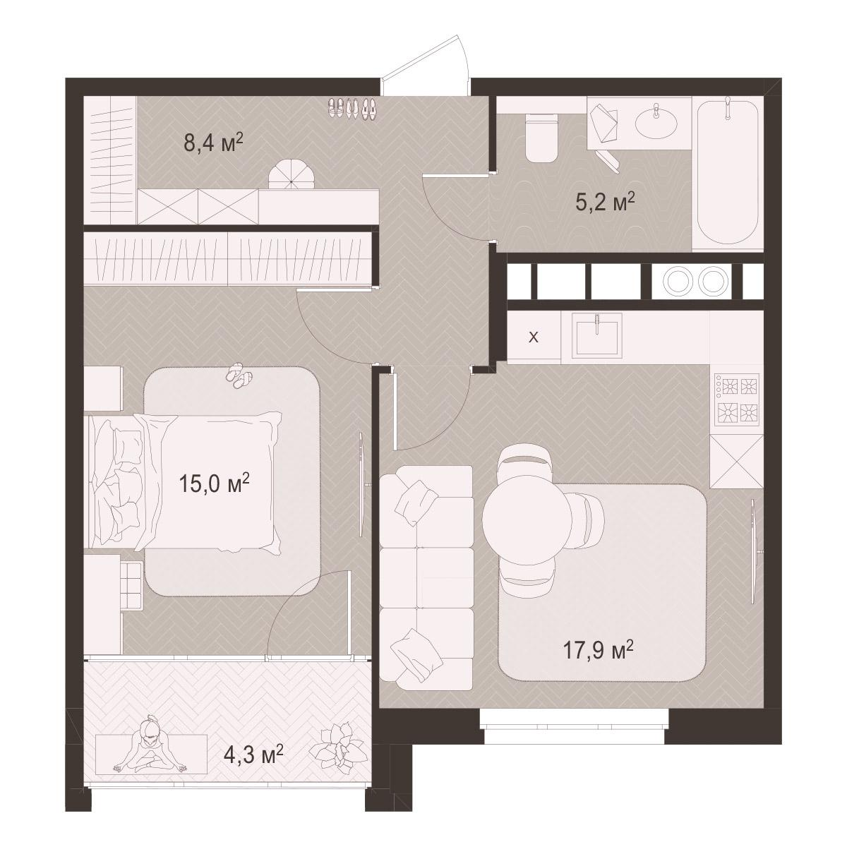 1-комнатная 50 м2 в ЖК Окская стрелка корпус null этаж 7