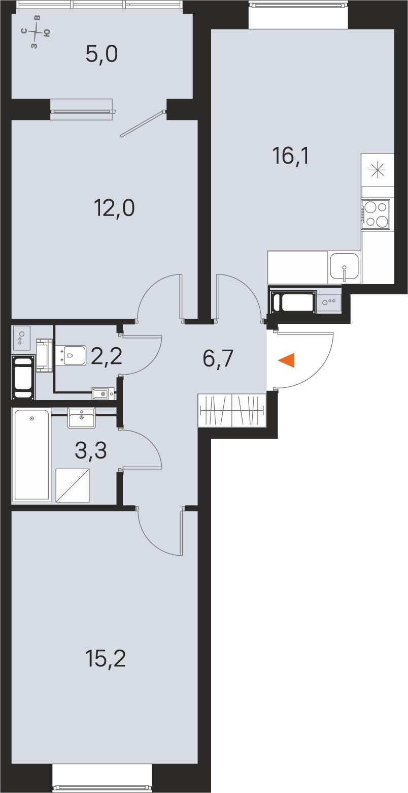 2-комнатная 58 м2 в ЖК М36 корпус null этаж 15