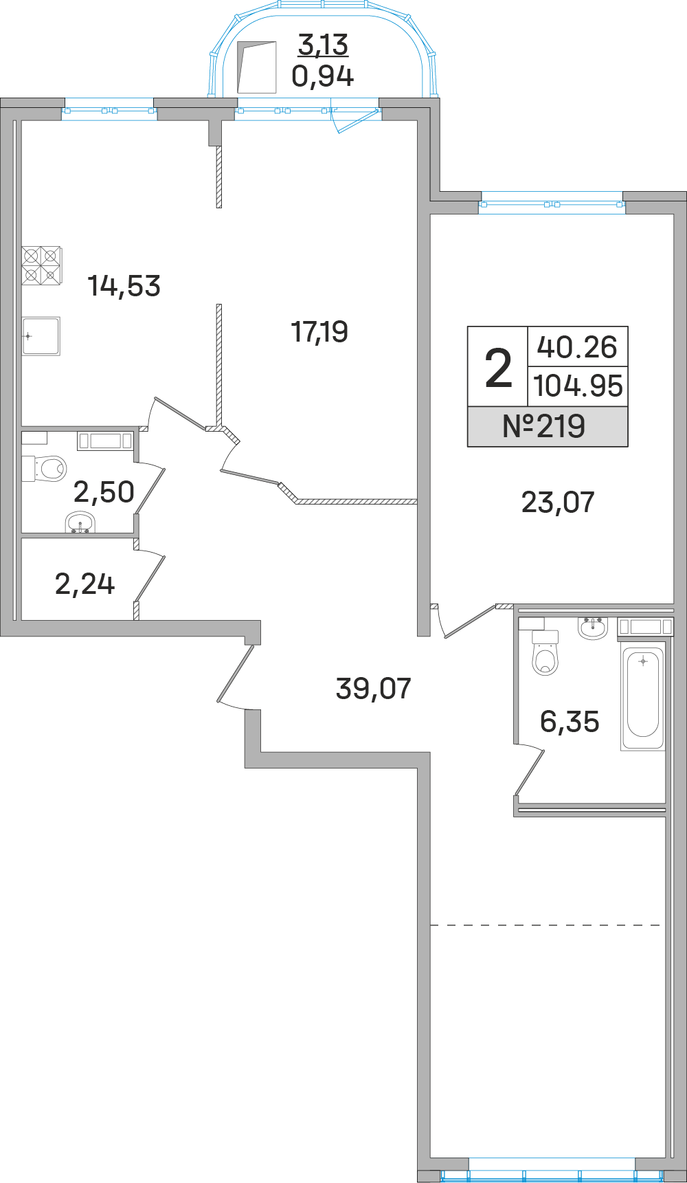 2-комнатная 105 м2 в ЖК Дом‐Мегалит в Королёве корпус null этаж 5