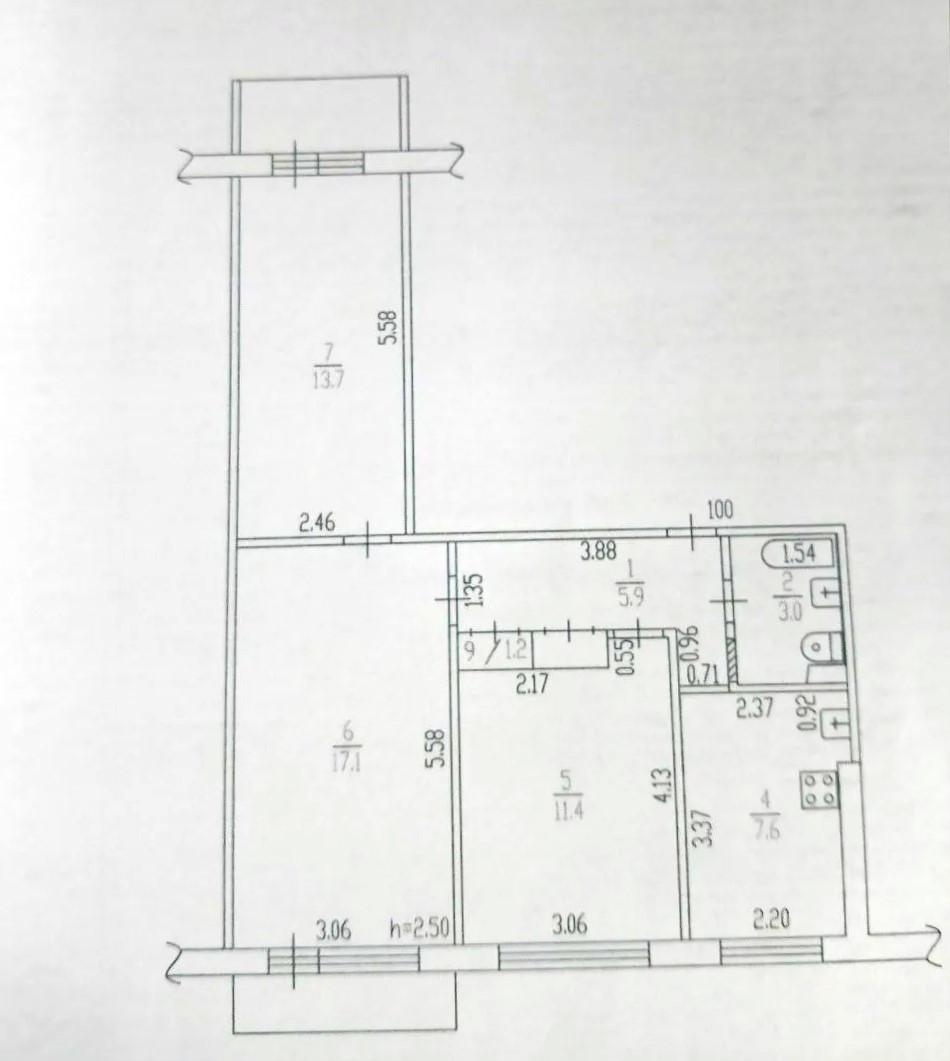 3-комнатная 63 м2 в ЖК undefined корпус null этаж 8