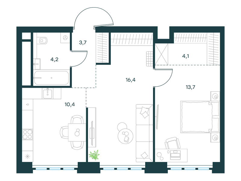 2-комнатная 52 м2 в ЖК Level Южнопортовая корпус null этаж 3