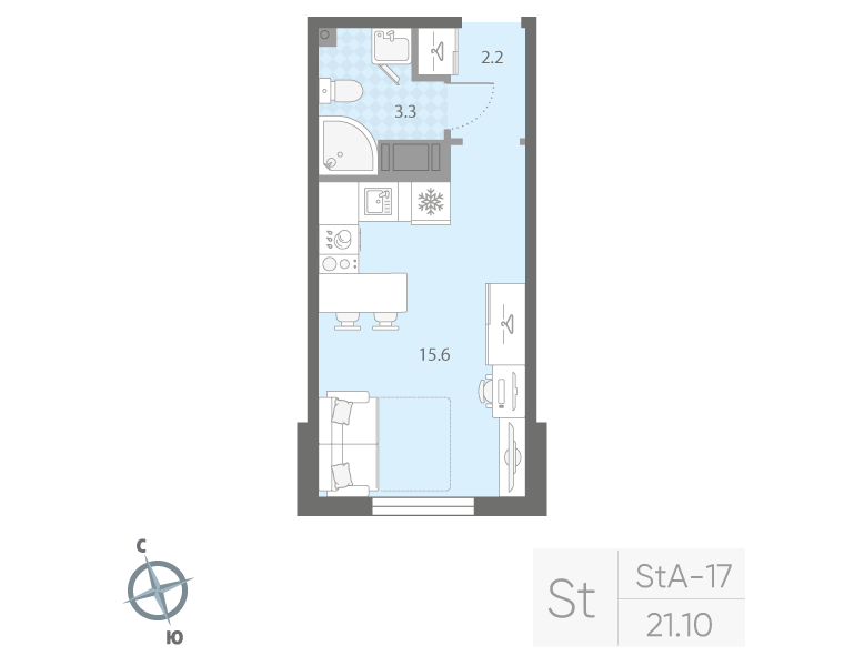 Студия 21 м2 в ЖК Дыбенко Парк корпус null этаж 10
