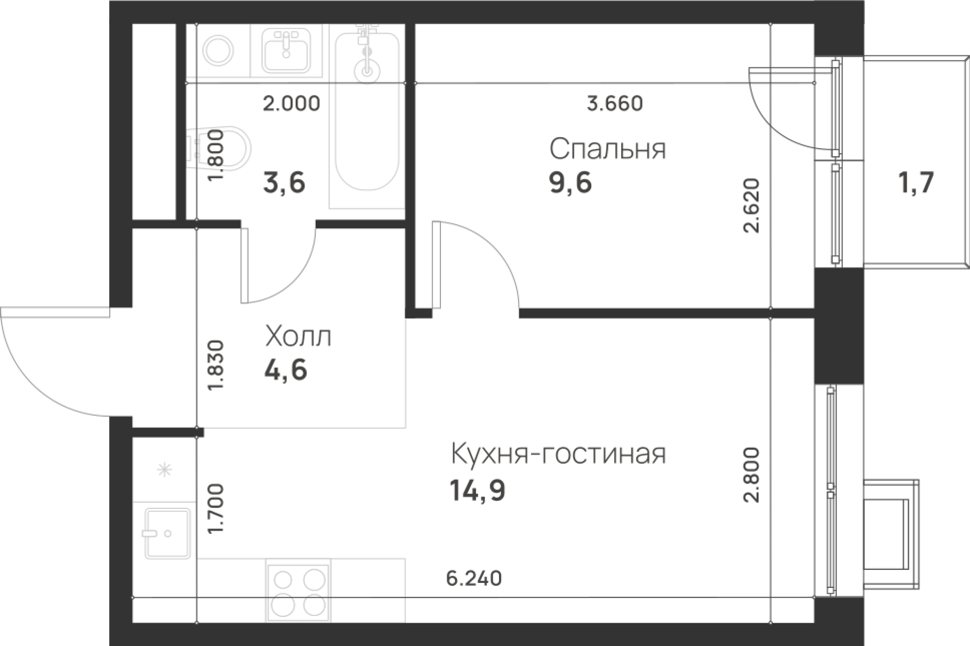 1-комнатная 33 м2 в ЖК Форевиль корпус null этаж 13