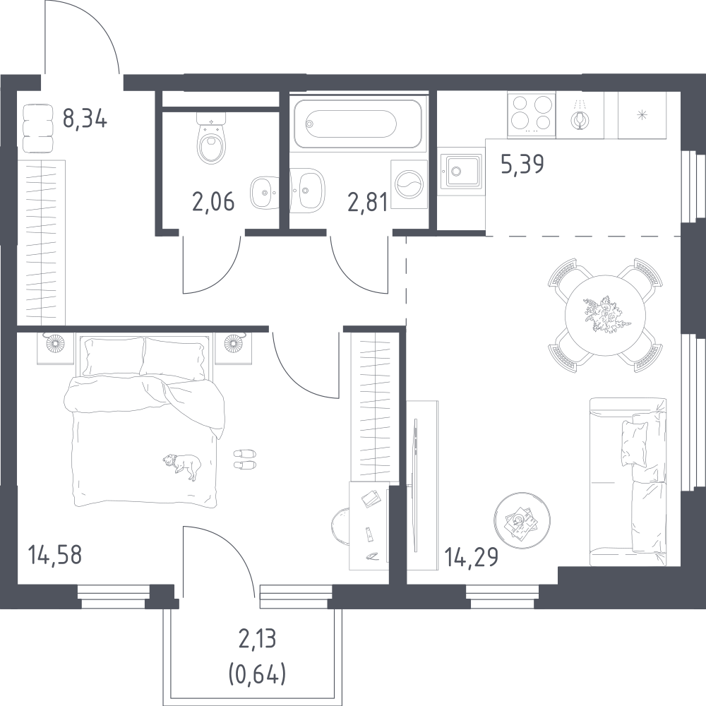 Студия 48 м2 в ЖК Остафьево корпус null этаж 3