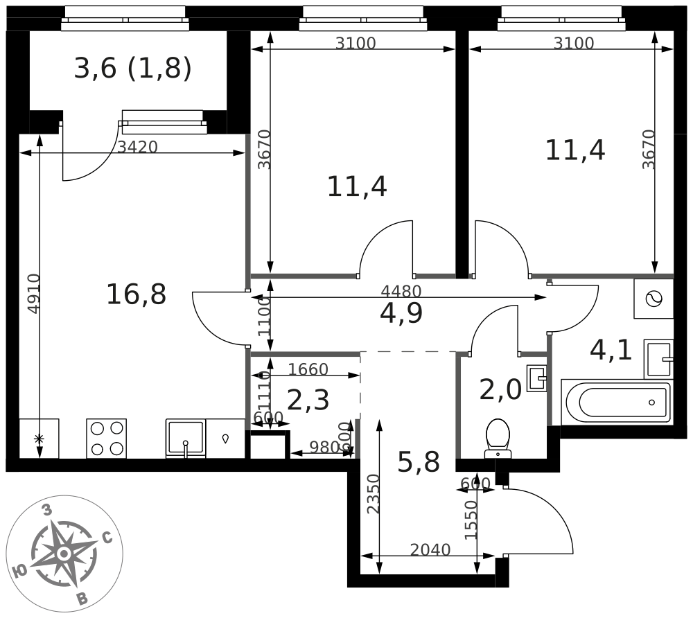 2-комнатная 60 м2 в ЖК 1-й Химкинский корпус null этаж 1