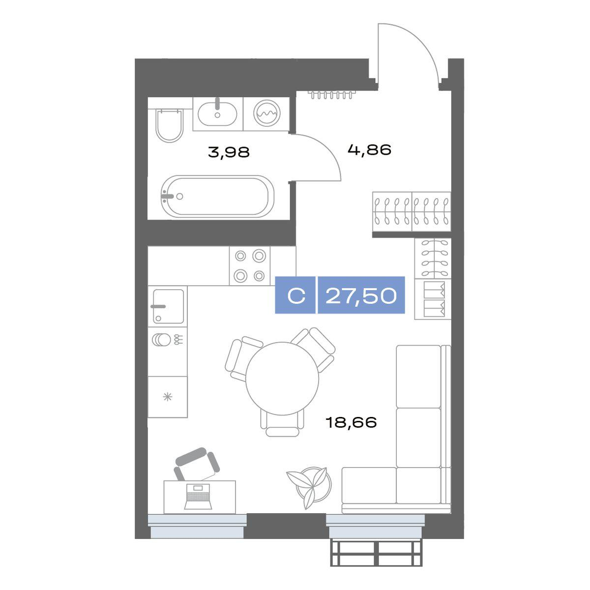 Студия 27 м2 в ЖК Толк Медный корпус null этаж 2