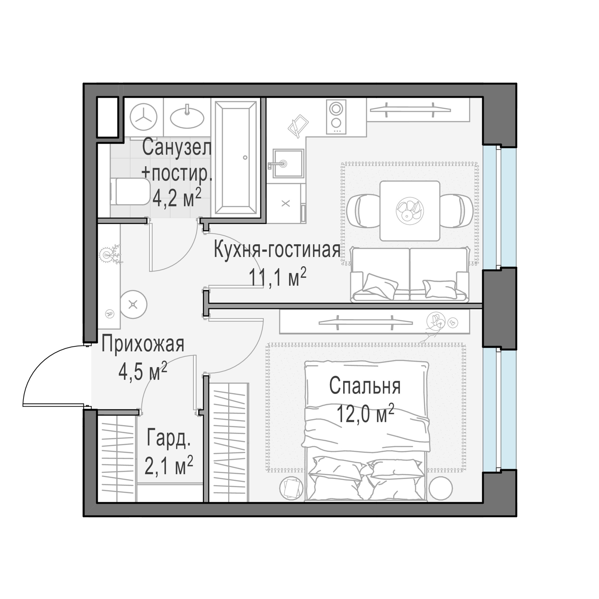 1-комнатная 33 м2 в ЖК Жилые кварталы «Белый Град» корпус null этаж 20