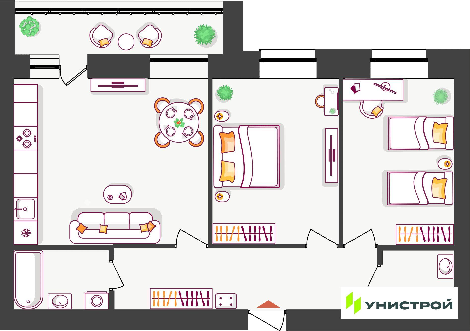 2-комнатная 68 м2 в ЖК Южный бульвар корпус null этаж 1