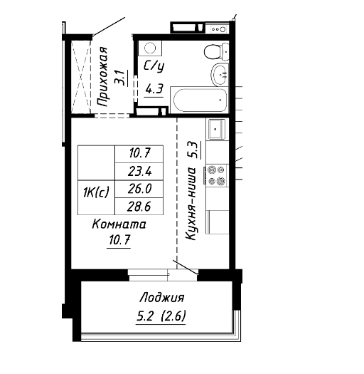 Студия 26 м2 в ЖК undefined корпус null этаж 2