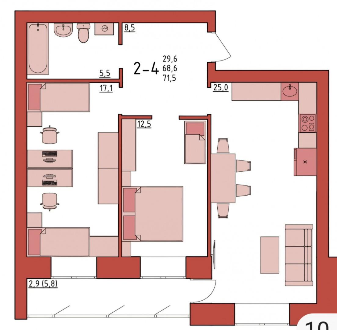 2-комнатная 71.5 м2 в ЖК undefined корпус null этаж 8