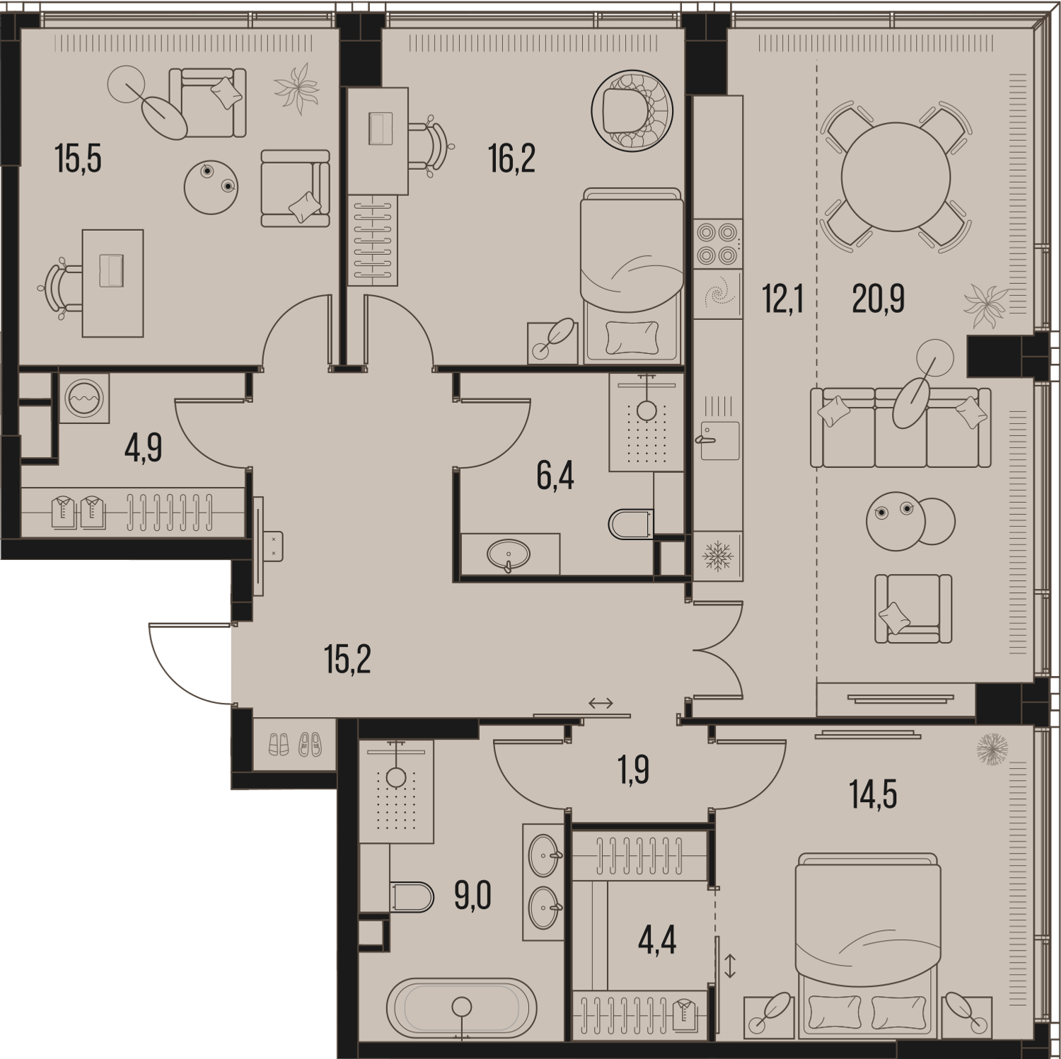 4-комнатная 121 м2 в ЖК High Life корпус null этаж 11