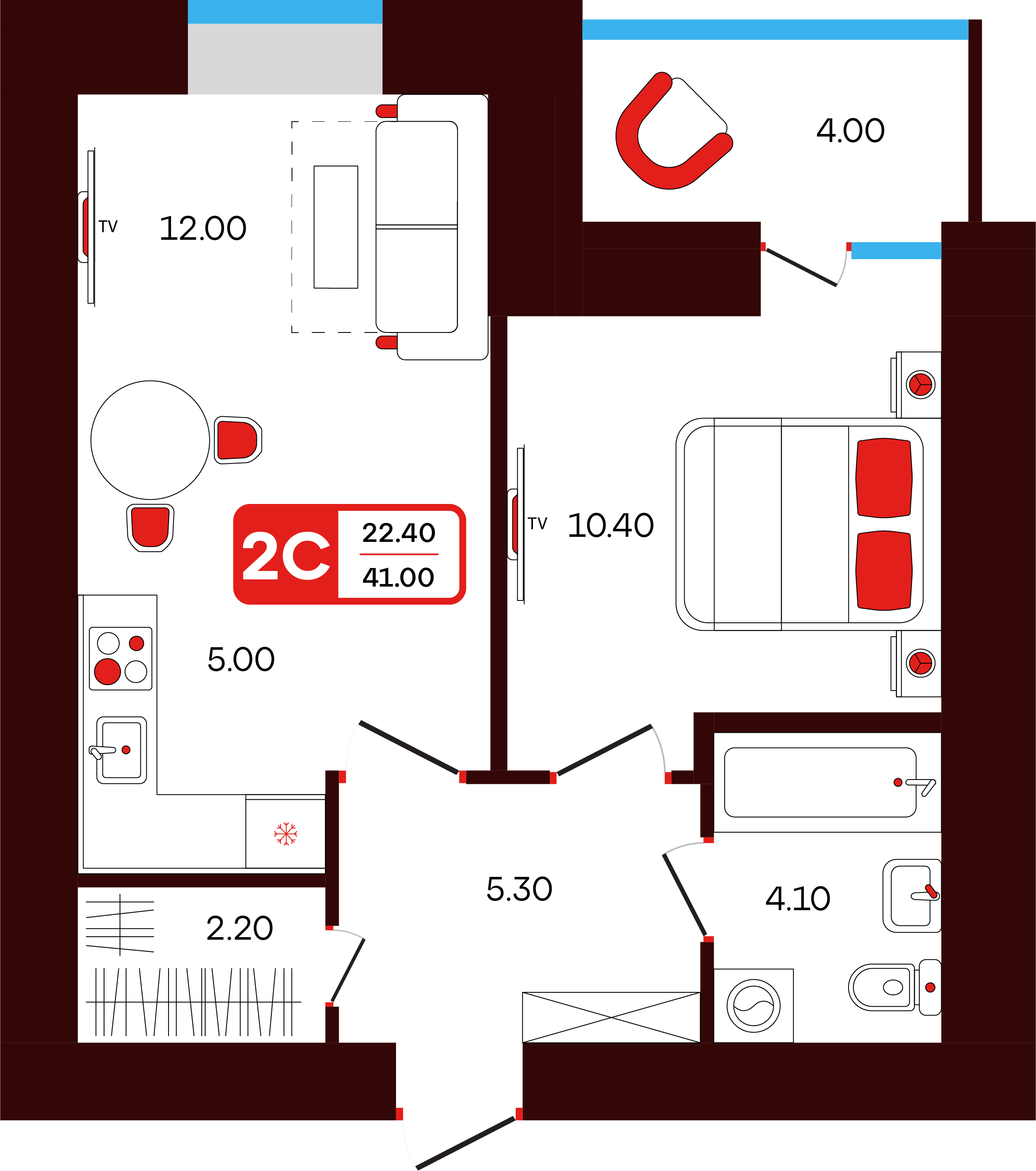 2-комнатная 41 м2 в ЖК Тепло корпус null этаж 5