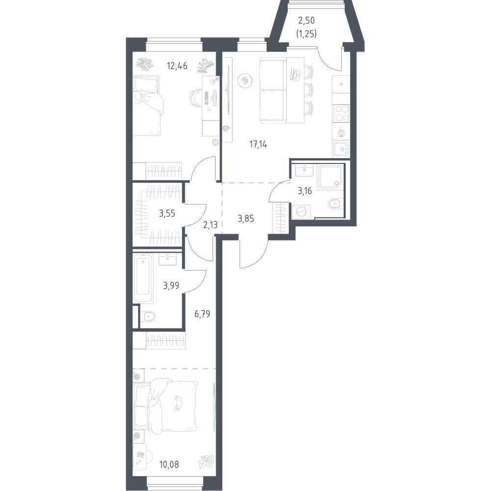 2-комнатная 64 м2 в ЖК Литературный Квартал корпус null этаж 4