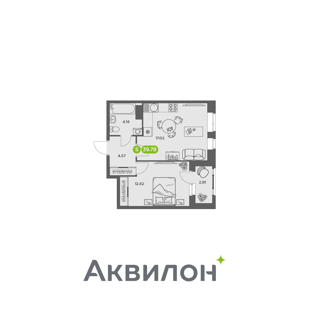 Студия 39 м2 в ЖК Аквилон АКВАРТАЛ корпус null этаж 14