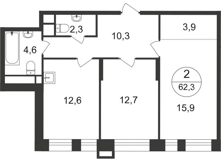 2-комнатная 62 м2 в ЖК Первый Московский корпус null этаж 9