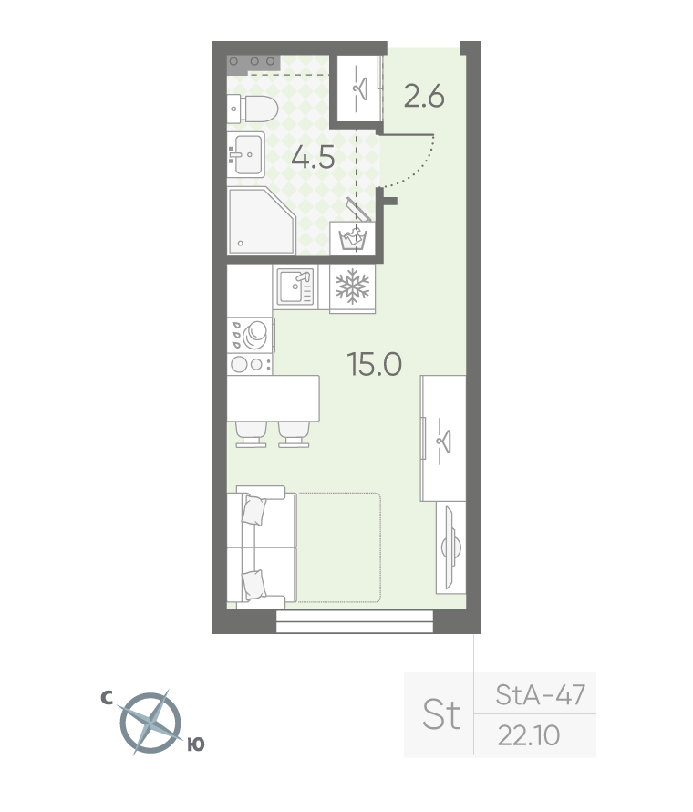 Студия 22 м2 в ЖК Пулково Lake корпус null этаж 1