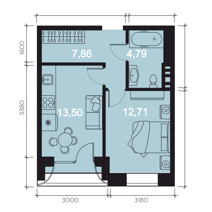1-комнатная 40 м2 в ЖК Клубный дом Риверанг корпус null этаж 3