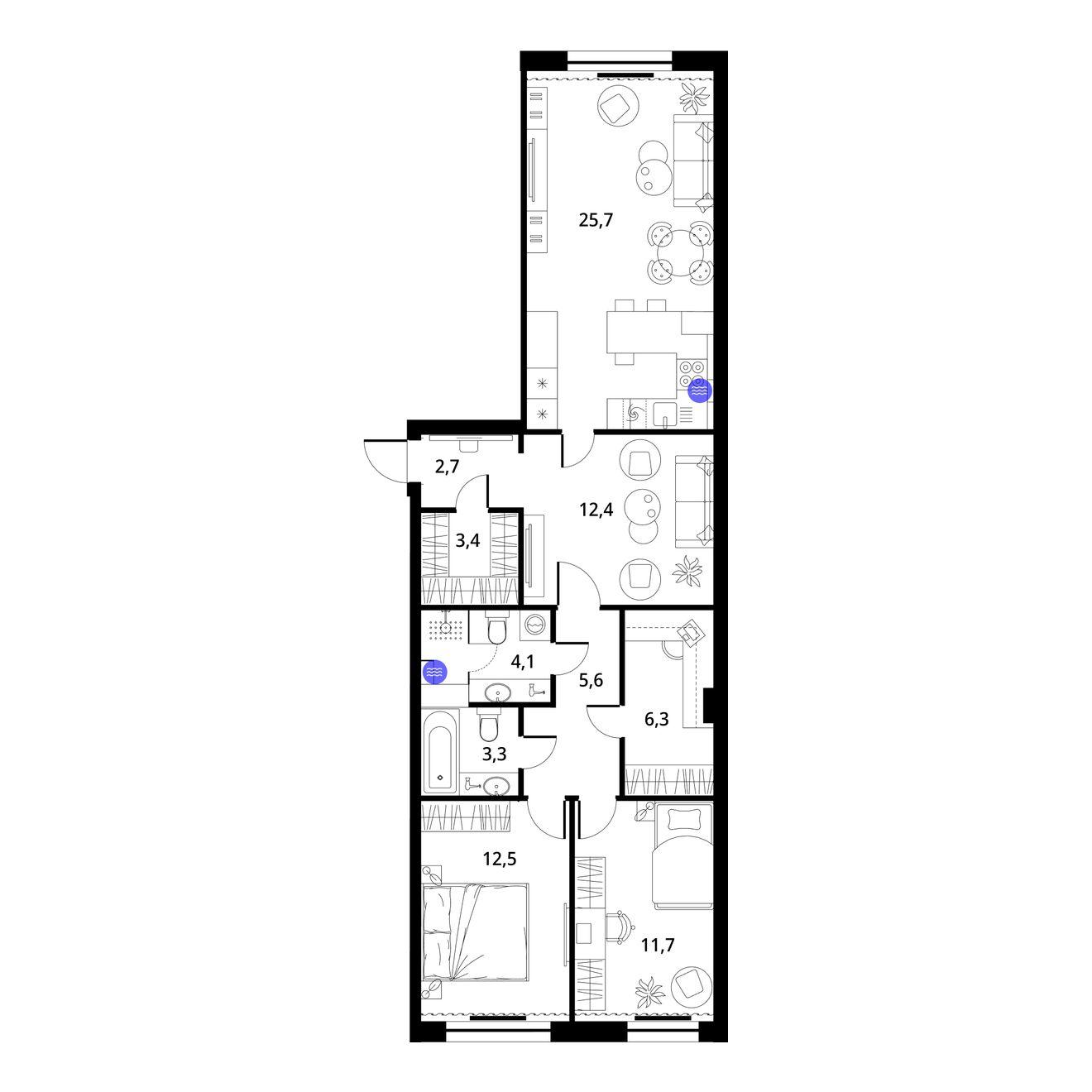 3-комнатная 91 м2 в ЖК ГринЛайт корпус null этаж 2