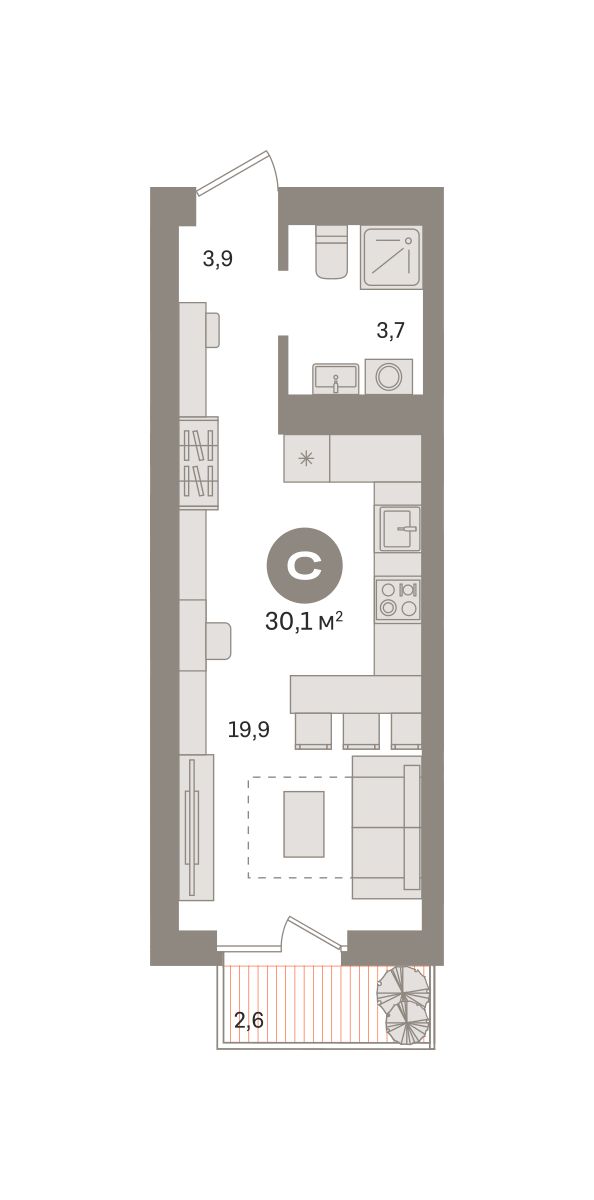 Студия 30 м2 в ЖК Квартал Издание корпус null этаж 19