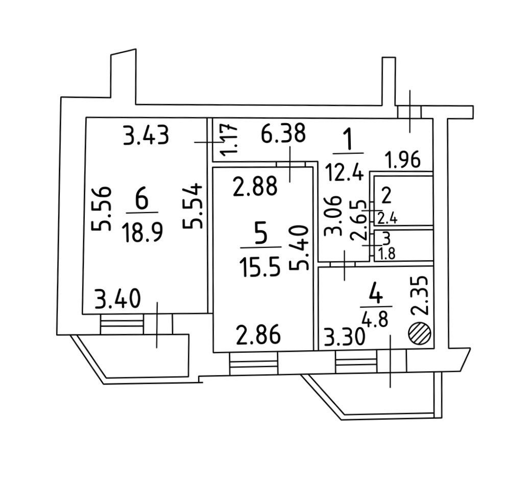 2-комнатная 58.8 м2 в ЖК undefined корпус null этаж 1