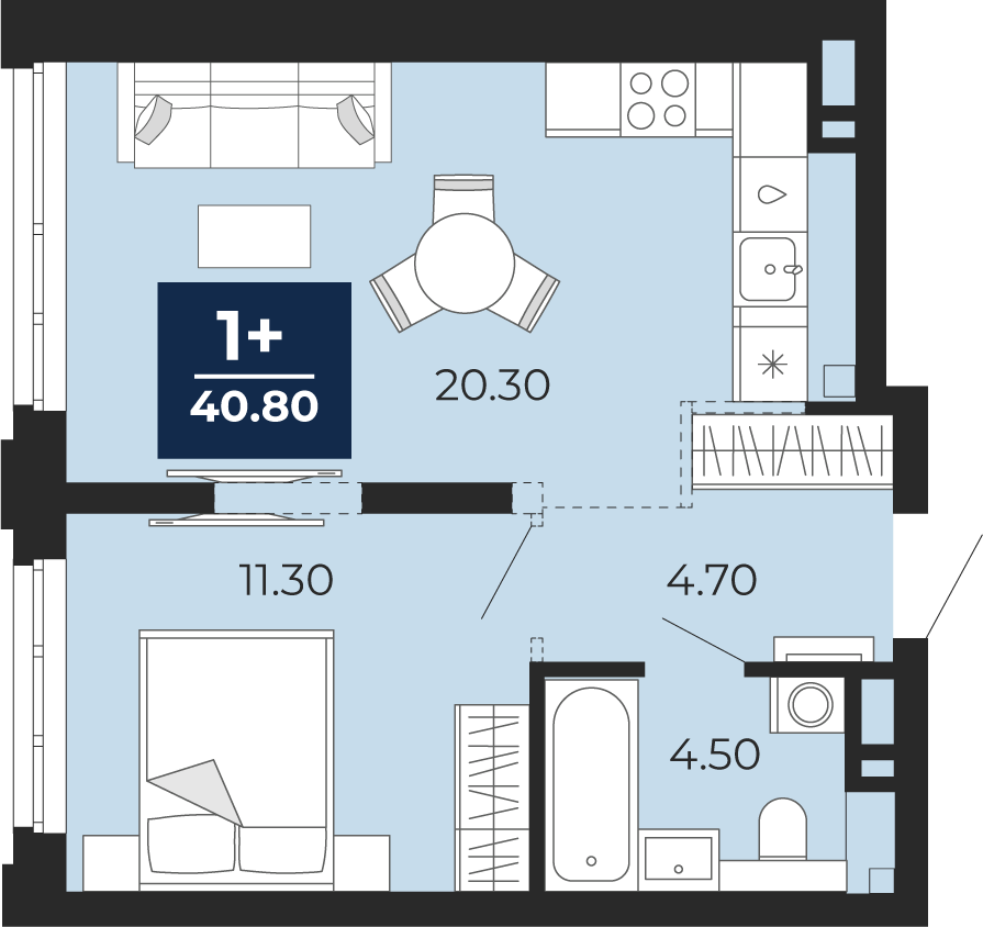 1-комнатная 40 м2 в ЖК Айвазовский корпус null этаж 11