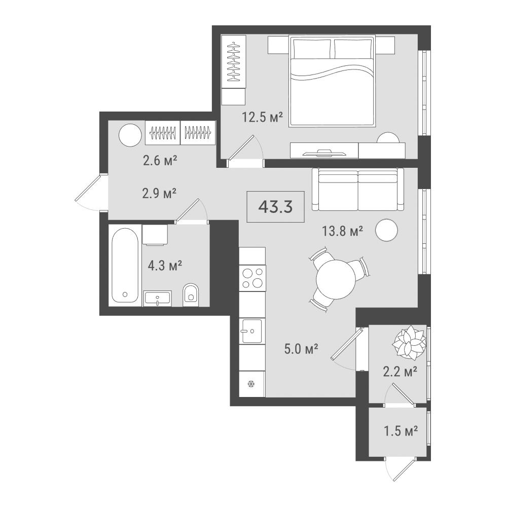 Студия 43 м2 в ЖК Фамильный дом корпус null этаж 7