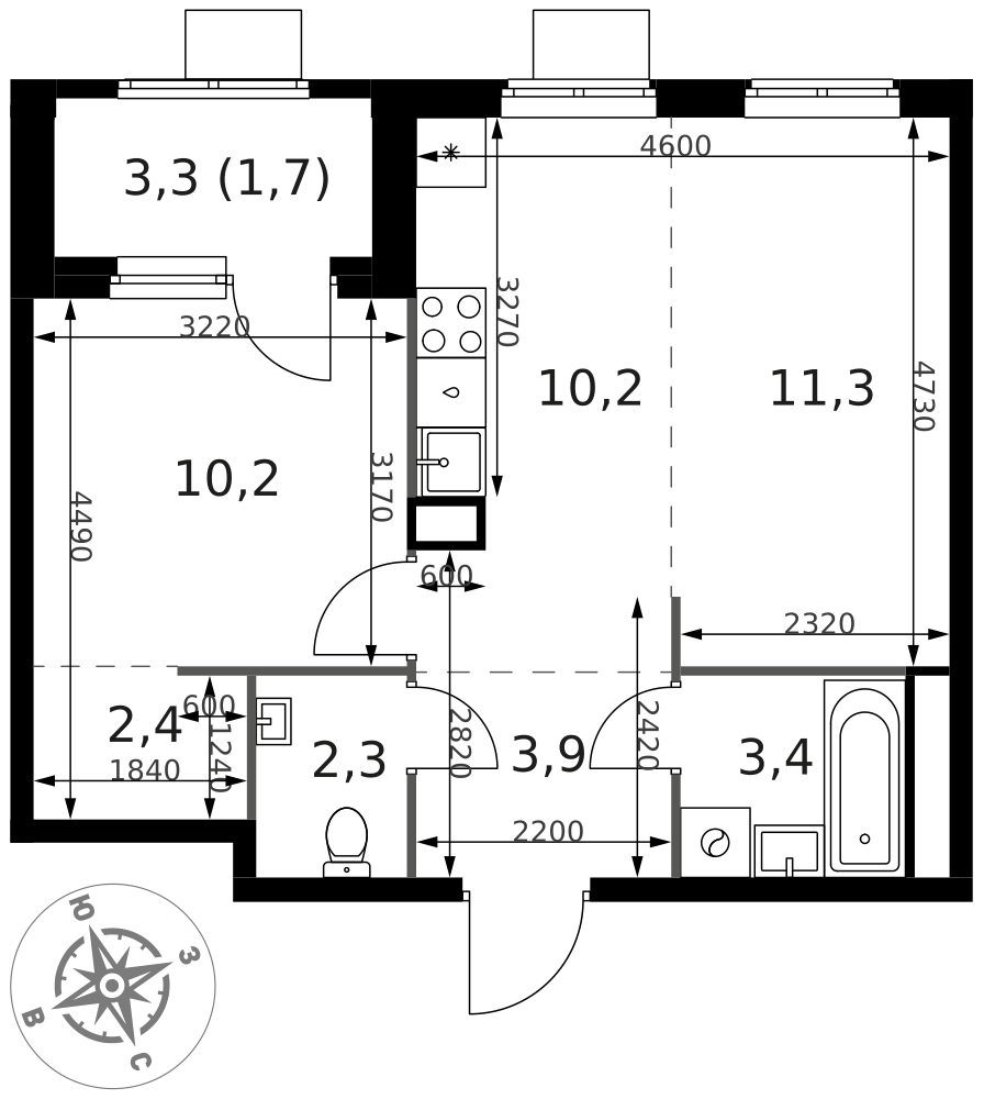 2-комнатная 45 м2 в ЖК 1-й Химкинский корпус null этаж 3