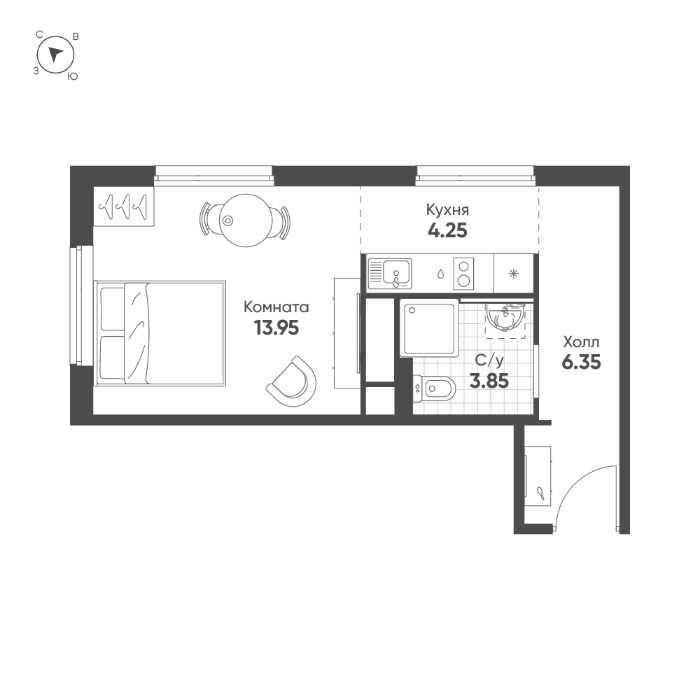 Студия 28 м2 в ЖК AVENUE-APART ПУЛКОВО корпус null этаж 15