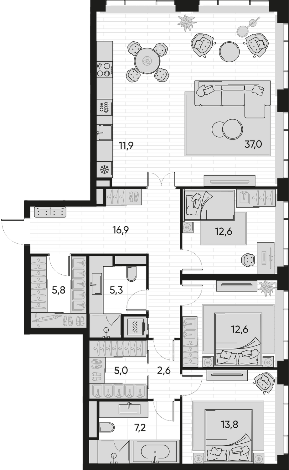 4-комнатная 131 м2 в ЖК ПРАЙД корпус null этаж 2