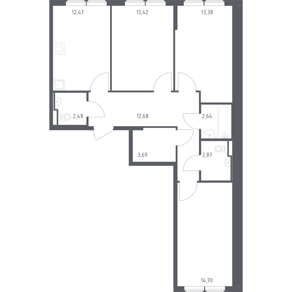 3-комнатная 78 м2 в ЖК Остафьево корпус null этаж 3
