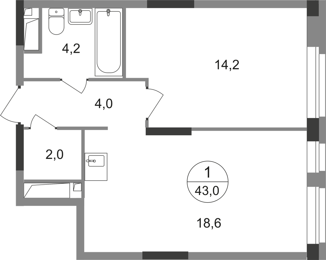 1-комнатная 43 м2 в ЖК Первый Московский корпус null этаж 7