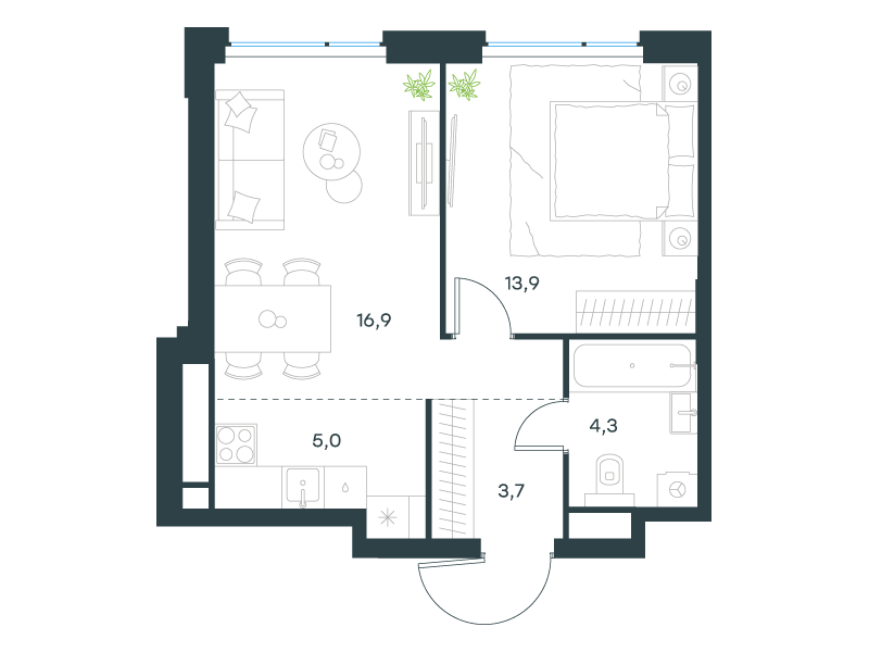 2-комнатная 43 м2 в ЖК Level Мичуринский, этапы 3 и 4 корпус null этаж 9