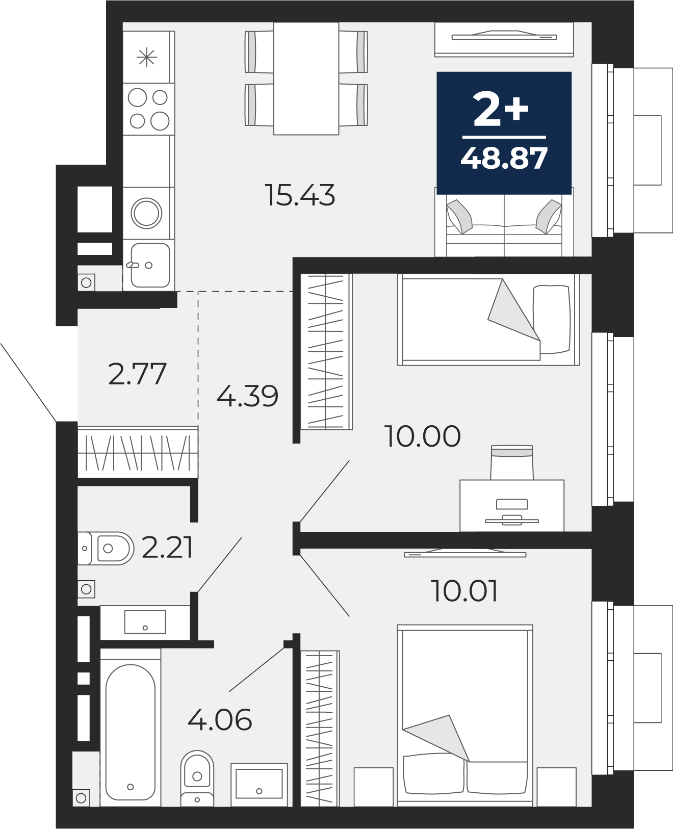 2-комнатная 48 м2 в ЖК Айвазовский корпус null этаж 10