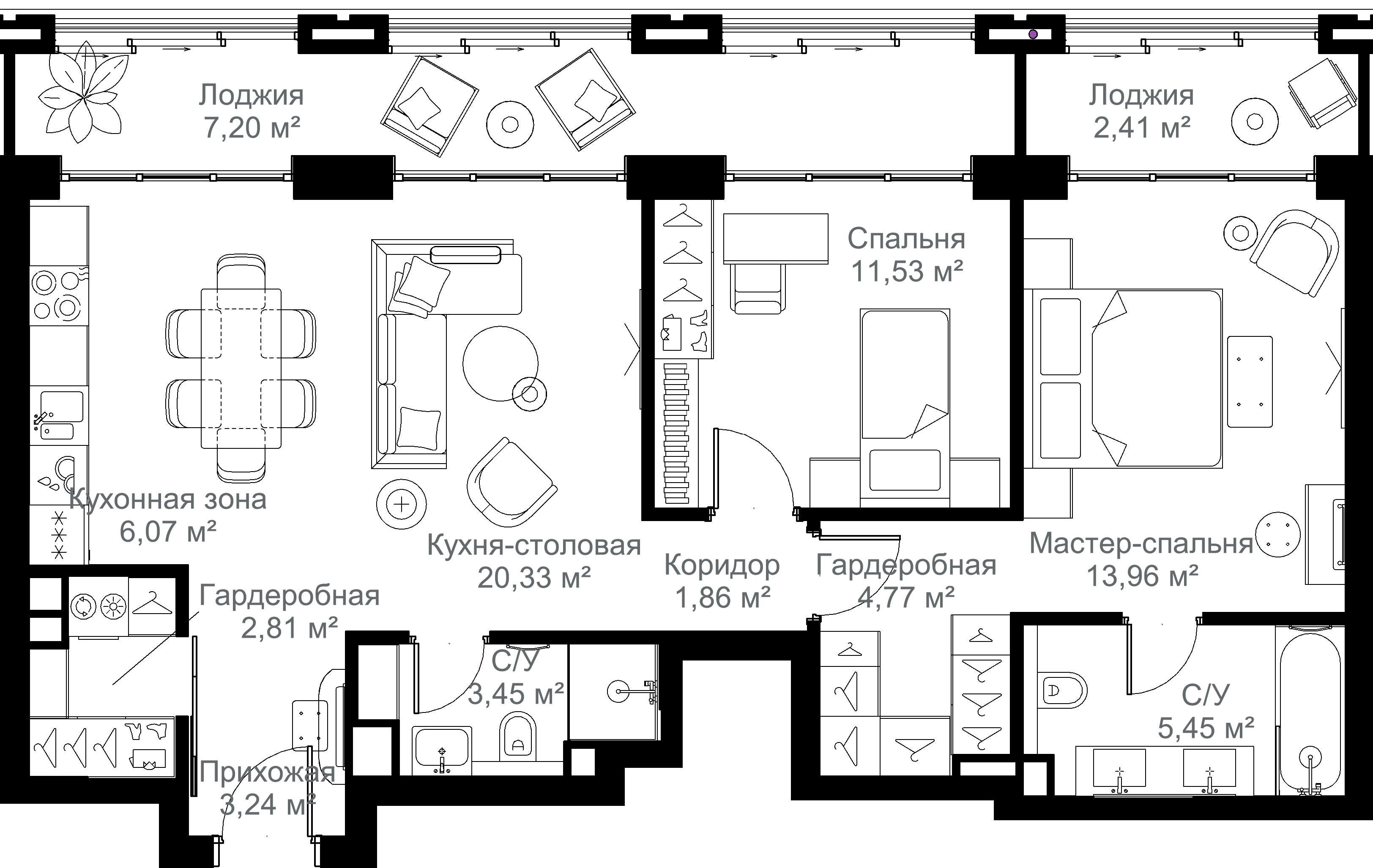 2-комнатная 83 м2 в ЖК МЫС корпус null этаж 4