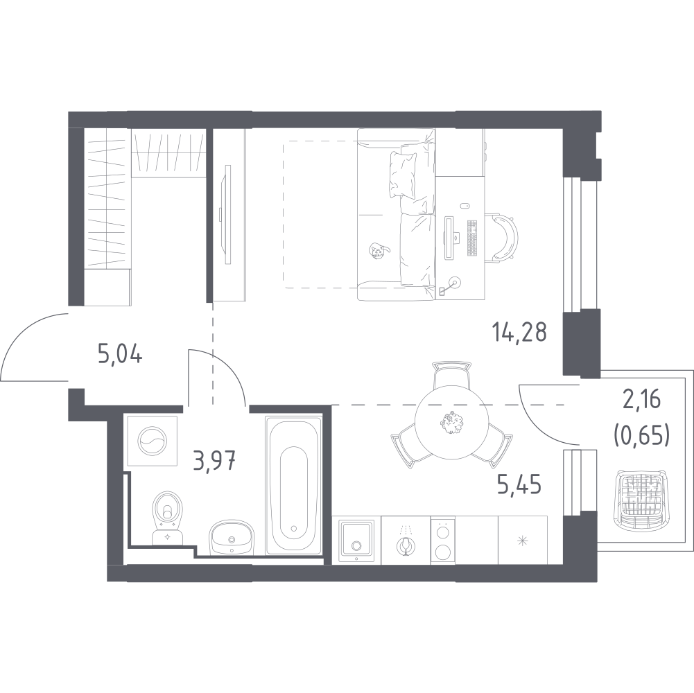 Студия 29 м2 в ЖК Рябиновая Роща корпус null этаж 14