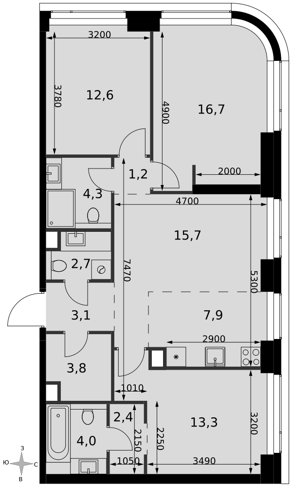 4-комнатная 87 м2 в ЖК Amber City корпус null этаж 28