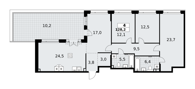 4-комнатная 128 м2 в ЖК Хольм корпус null этаж 8