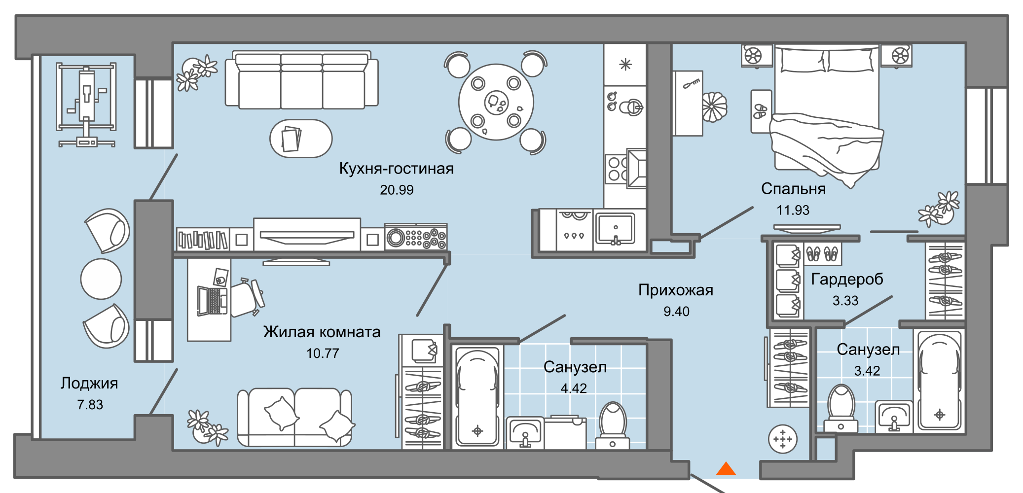 3-комнатная 70 м2 в ЖК CENTROPOLIS корпус null этаж 7